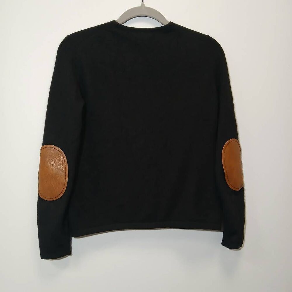 Lord Taylor womens small sweater 100% cashmere cardigan black leather patches - Picture 4 of 9